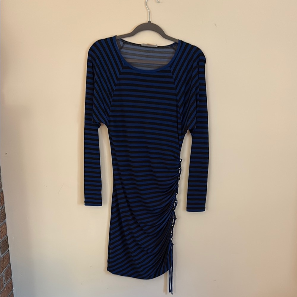 Michael Kors Long Sleeve Striped Dress in Blue and Black
